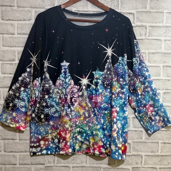 None Tops - Colorful Women's Top with Starry Christmas design size XL